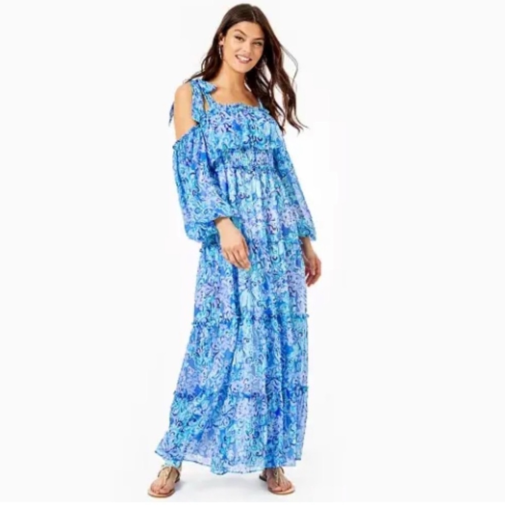 Lilly Pulitzer Leena Maxi Dress -Elegant Blue Maxi Dress with Flowing Silhouette
